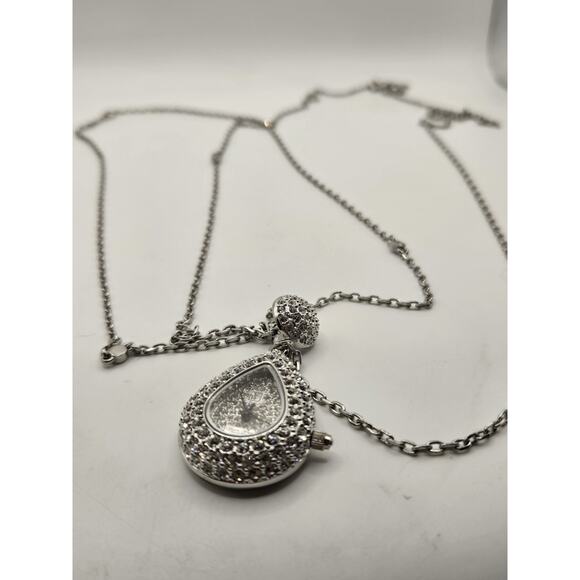 VICTORIA WIECK Beverly Hills 60" Crystals Silver Tone PENDANT WATCH NECKLACE - Picture 5 of 6